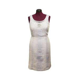 Antonio Melani 10 Sheath Dress Blue White Snake Print Sleeveless Princess Seams